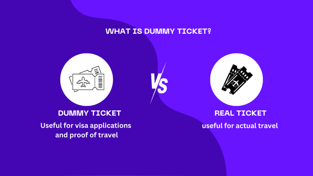 Dummy ticket for visa applications and travel planning, showing a sample flight itinerary.