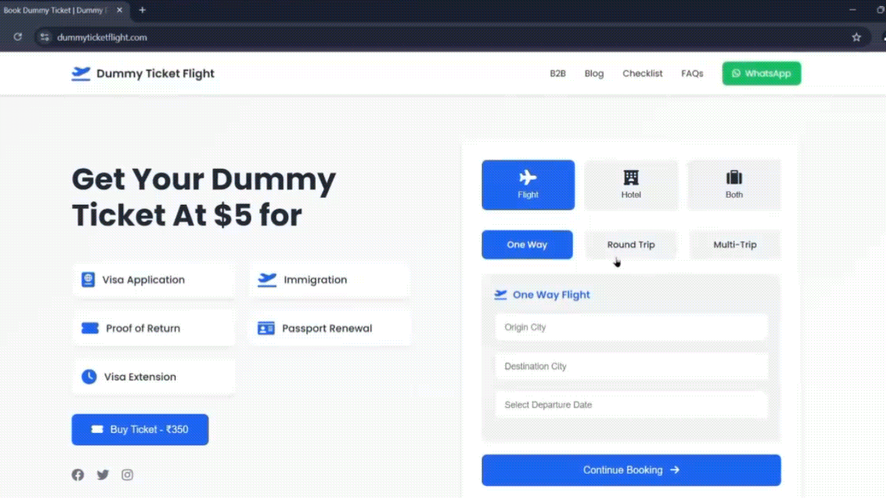 dummy flight ticket fill the form in just few steps